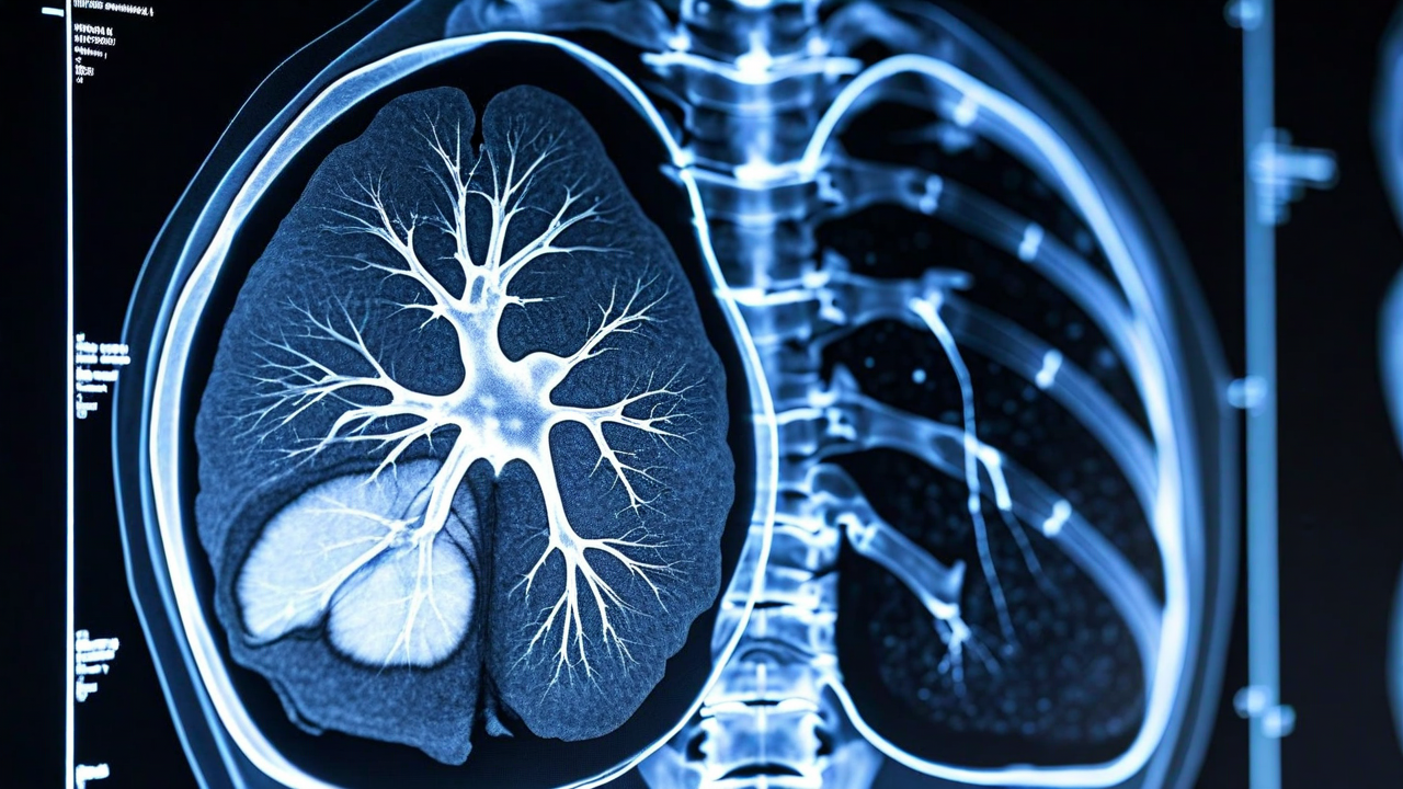 CT chest scan with highlighted nodule overlay —